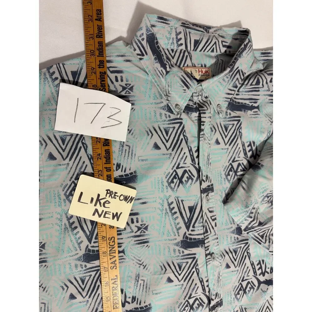 Huk White Blue Swordfish Stretch Button Up Shirt 2XL